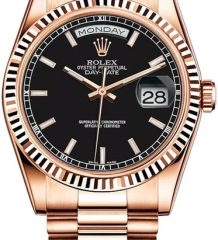 Rolex Day-Date President Rose Gold Black Index Dial 118235
