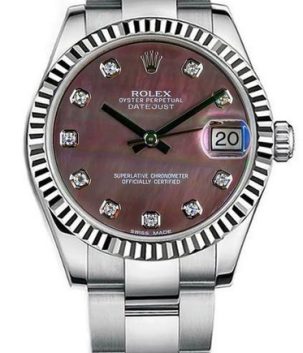 Rolex Datejust Midsize 31mm Stainless Steel Factory Dark Mother of Pearl Diamond Dial Oyster Band 178274