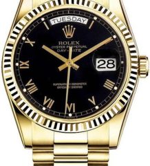 Rolex Day-Date President Yellow Gold Black Roman Dial 18038 Rolex Day-Date President Yellow Gold Black Roman Dial 18038