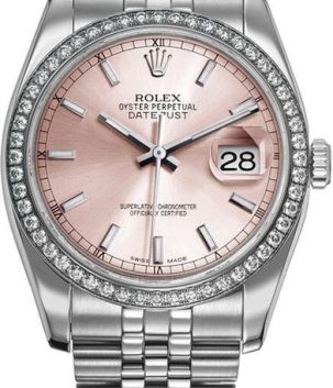 Rolex New Style Datejust Stainless Steel Rolex Factory Diamond Bezel & Pink Index Dial on Jubilee Bracelet 116244