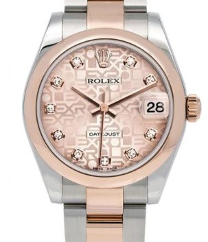 Rolex New Style Datejust Midsize Rose Gold Factory Smooth Bezel Rose Diamond Jubilee 178241