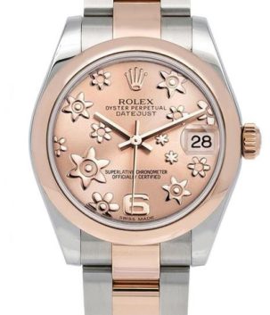 Rolex New Style Datejust Midsize Two Tone Smooth Bezel Rose Floral 178241