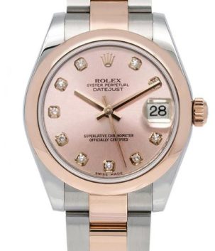 Rolex New Style Datejust Midsize Rose Gold Factory Smooth Bezel Pink Diamond 178241
