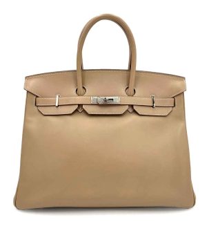 HERMES BIRKIN 35 GUILLOCHE ARGILE VEAU TADELAKT HAND BAG □Q 90242126