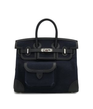 HERMES BIRKIN 25 CARGO BLUE MARINE BALCK VEAU SWIFT TOILE H HAND BAG 2020 Y PALLADIUM HARDWARE 90312704