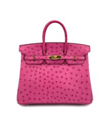 HERMES BIRKIN 25 FUCHSIA OSTRICH HAND BAG 2009 SQUARE M GOLD HARDWARE 90324625