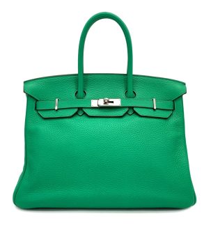 HERMES BIRKIN 35 MENTHE TAURILLON CLEMENCE HAND BAG 2012 SQUARE P PALLADIUM HARDWARE 90324743