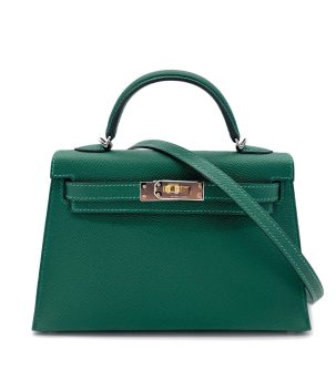 HERMES MINI KELLY 2 VERT VERTIGO VEAU EPSOM HAND SHOULDER BAG W ELECTRUM 90306260