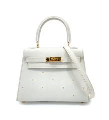 HERMES MINI KELLY 20 WHITE EVERCOLOR STUDS HAND SHOULDER BAG 1994 CIRCLE X GOLD HARDWARE 90259701