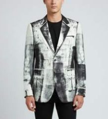 Alexander McQueen Black/White Satin Trompe-l’oeil Single Breasted Blazer L