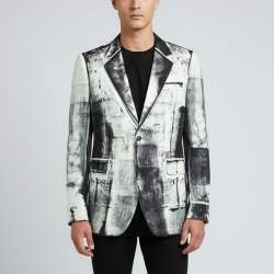 Alexander McQueen Black/White Satin Trompe-l’oeil Single Breasted Blazer L