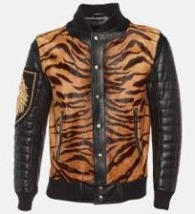 Balmain Black Animal Print Leather Tiger Embellished Bomber Jacket L