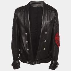 Balmain Black Quilted Open Leather Jacket XXXL