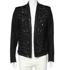 Balmain Black Beaded Cotton Open Front Jacket M