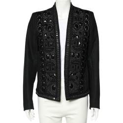 Balmain Black Beaded Cotton Open Front Jacket M