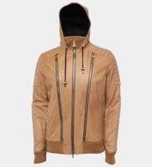 Balmain Beige Lambskin Leather Hooded Jacket 2XL