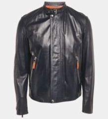 Dior Homme Navy Blue Leather Zip-Up Jacket L Dior Homme Navy Blue Leather Zip-Up Jacket L