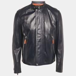 Dior Homme Navy Blue Leather Zip-Up Jacket L