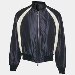 Dior Homme x Air Jordan Capsule Navy Blue Logo Embroidery Spliced Baseball Jacket M