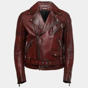 Dior Red Distressed Leather Moto Jacket M