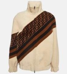 Fendi Cream Monogram Print Wool Shearling Jacket M Fendi Cream Monogram Print Wool Shearling Jacket M