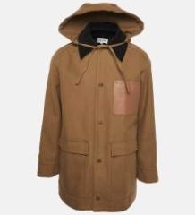 Loewe Brown Anagram Leather Trim Cotton Workwear Hooded Jacket M