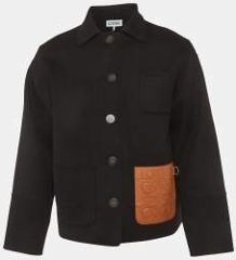 Loewe Black Wool Patch Leather Pocket Detail Jacket XXXS