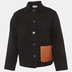 Loewe Black Wool Patch Leather Pocket Detail Jacket XXXS
