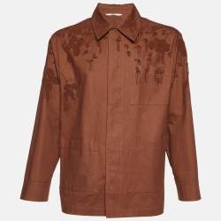 Valentino Brown Cotton Bead Embellished Blouson Jacket S