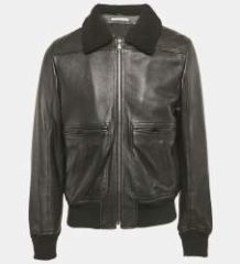 Saint Laurent Paris Black Shearling Trim Leather Jacket XL