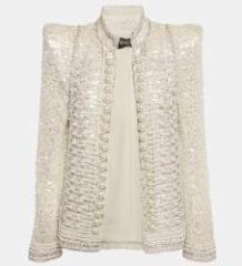 Balmain Off White Tweed Embellished Open Front Jacket M