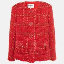Chanel Red Tweed Big Buttons Jacket XXL