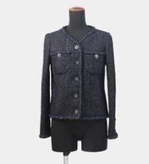 CHANEL Lion Button Collarless Jacket 34 Navy Tweed Outerwear CHANEL Lion Button Collarless Jacket 34 Navy Tweed Outerwear