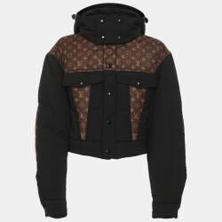 Louis Vuitton Black/Brown Monogram Print Nylon Removable Hoodie Puffer Jacket S