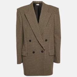 Saint Laurent Paris Brown Houndstooth Double Breasted Blazer M