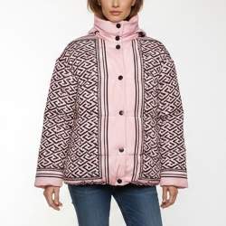 Versace Pink Monogram Nylon La Greca Puffer Jacket M